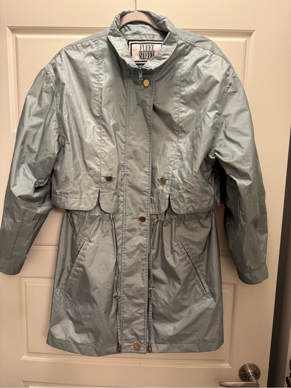 Women's Silver Trench Coat with Drawstring Waist